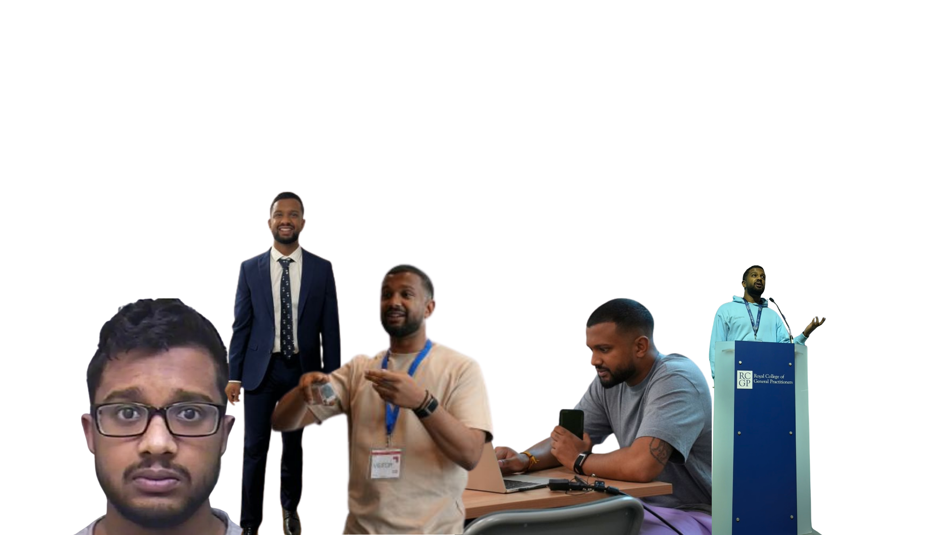 Sobanan Narenthiran speaking at a lectern, working on a laptop and teaching a group